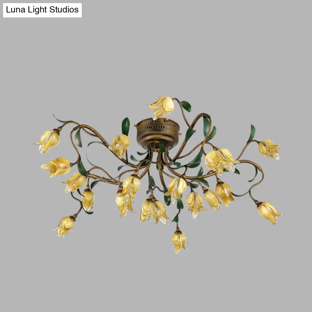 Pastoral Metal Tulip Led Brass Chandelier - Kitchen Ceiling Light With 20 Lights