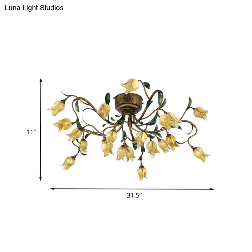 Pastoral Metal Tulip Led Brass Chandelier - Kitchen Ceiling Light With 20 Lights