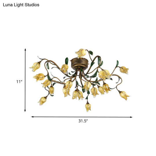 Pastoral Metal Tulip Led Brass Chandelier - Kitchen Ceiling Light With 20 Lights