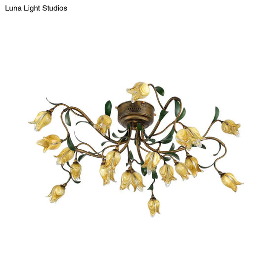 Pastoral Metal Tulip Led Brass Chandelier - Kitchen Ceiling Light With 20 Lights