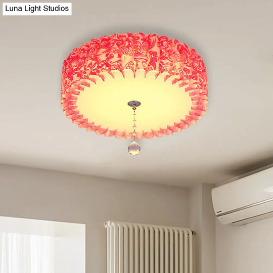 Pastoral Pink Acrylic Led Flushmount With Loving Heart And Crystal Ball – Warm/3 Color Lighting