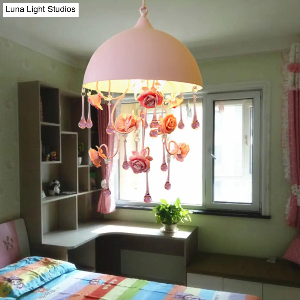 Pastoral Pink Metal Rose Pendant Lamp - Stylish Hanging Light Fixture For Living Room