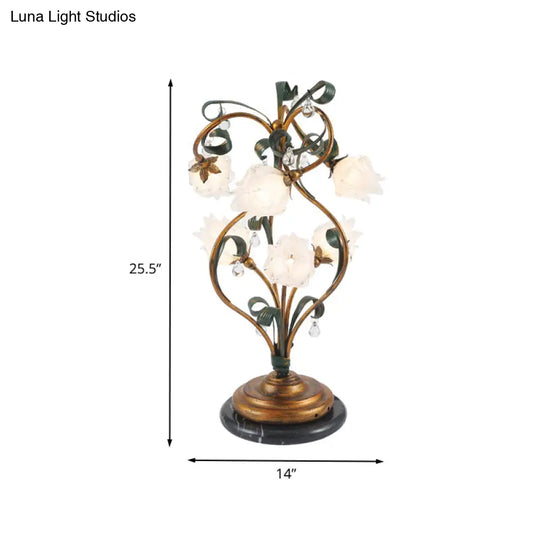 Pastoral Style Brass Metal Led Nightstand Lamp With 6 Floral Bulbs - Perfect For Bedroom Lighting