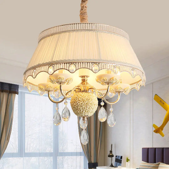 Pastoral Style Ceramic Chandelier With Hanging Light And Pleated Lamp Shade - Set Of 5 Candlestick