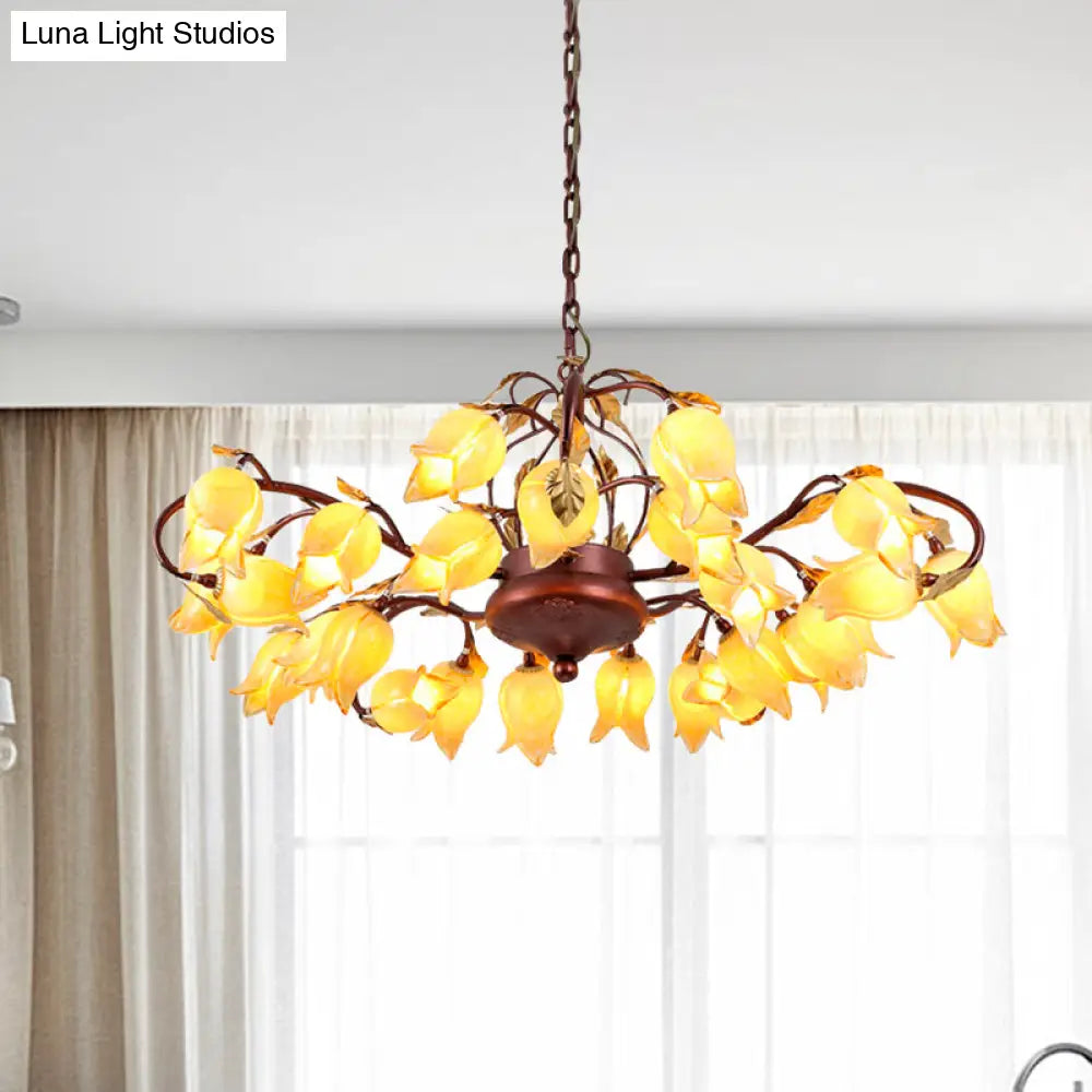 Pastoral Style Metal Chandelier Light - Tulip/Lily 25-Bulb Led Pendant Lamp In Brass For Living Room