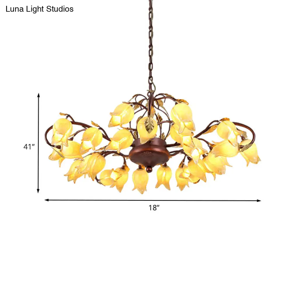 Pastoral Style Metal Chandelier Light - Tulip/Lily 25-Bulb Led Pendant Lamp In Brass For Living Room