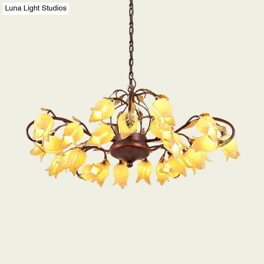 Pastoral Style Metal Chandelier Light - Tulip/Lily 25-Bulb Led Pendant Lamp In Brass For Living Room