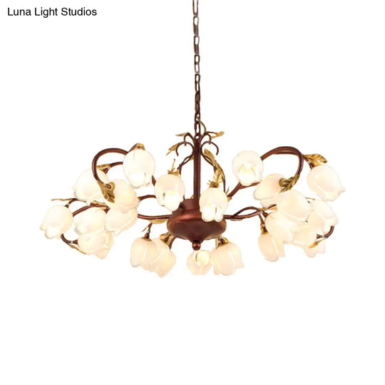 Pastoral Style Metal Chandelier Light - Tulip/Lily 25-Bulb Led Pendant Lamp In Brass For Living Room