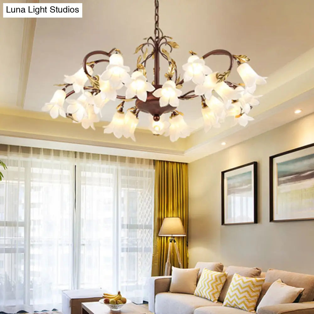 Pastoral Style Metal Chandelier Light - Tulip/Lily 25-Bulb Led Pendant Lamp In Brass For Living Room