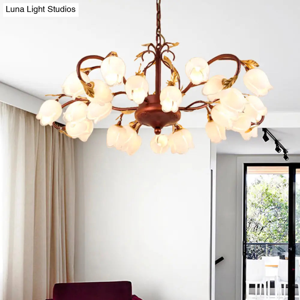 Pastoral Style Metal Chandelier Light - Tulip/Lily 25-Bulb Led Pendant Lamp In Brass For Living Room