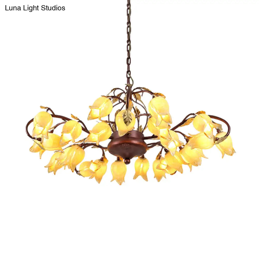 Pastoral Style Metal Chandelier Light - Tulip/Lily 25-Bulb Led Pendant Lamp In Brass For Living Room