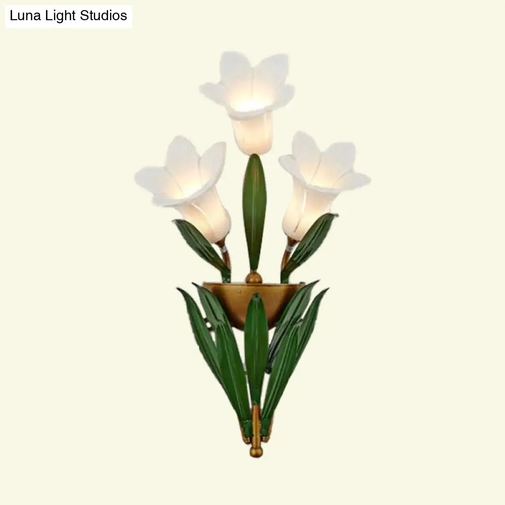 Pastoral Style Metal Lily Led Wall Mount Light With Gold Finish - 3/6/10 Lights Ideal For Living