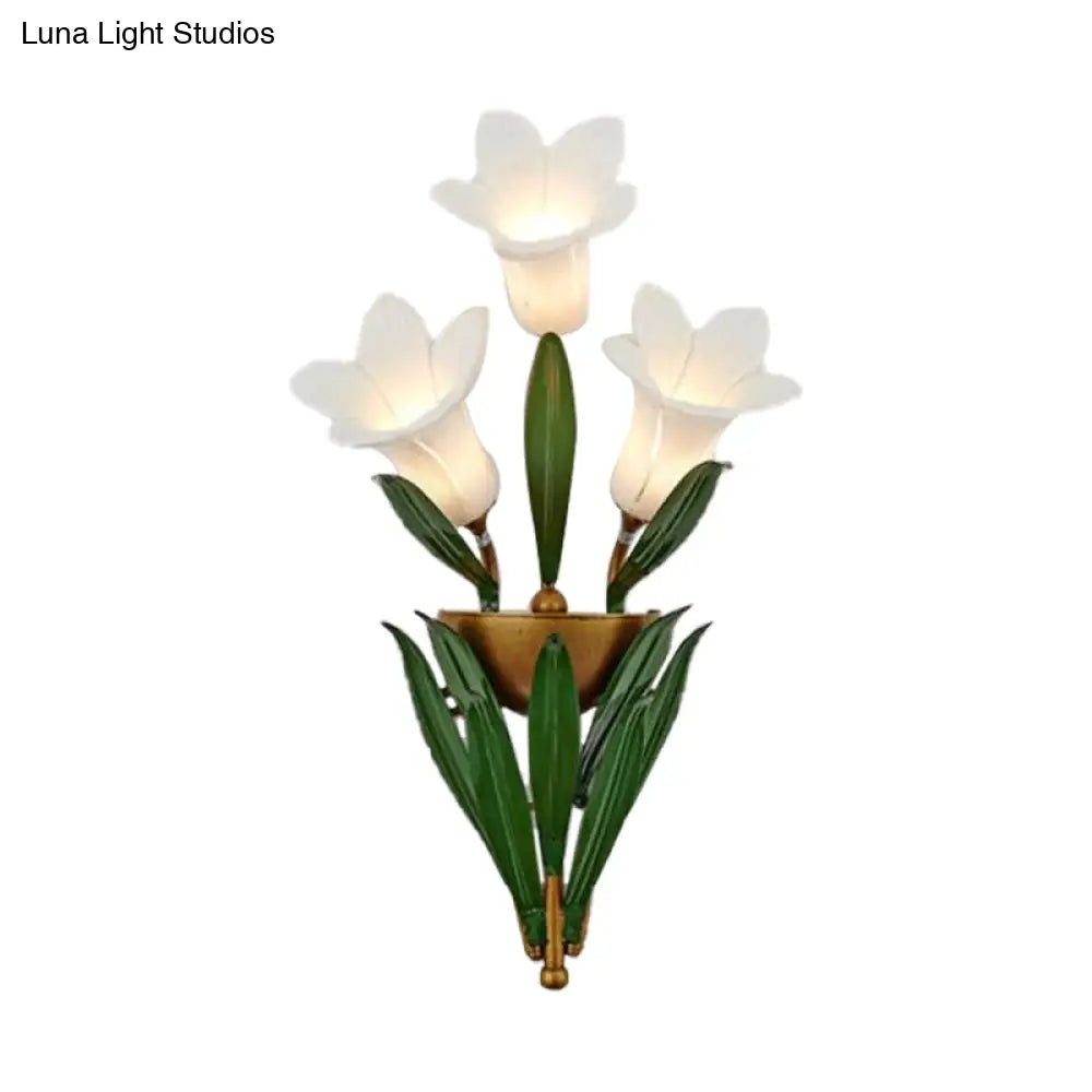 Pastoral Style Metal Lily Led Wall Mount Light With Gold Finish - 3/6/10 Lights Ideal For Living