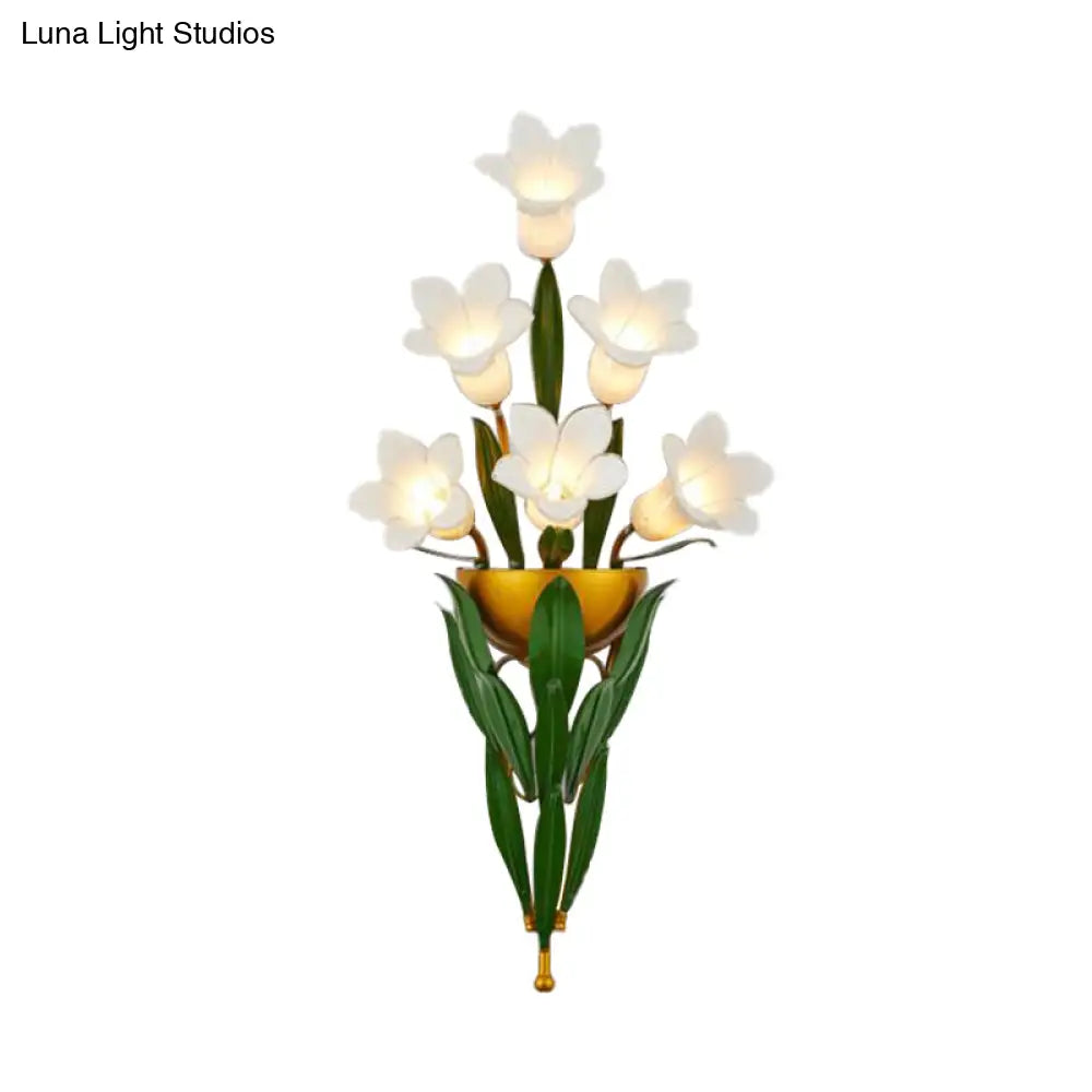 Pastoral Style Metal Lily Led Wall Mount Light With Gold Finish - 3/6/10 Lights Ideal For Living