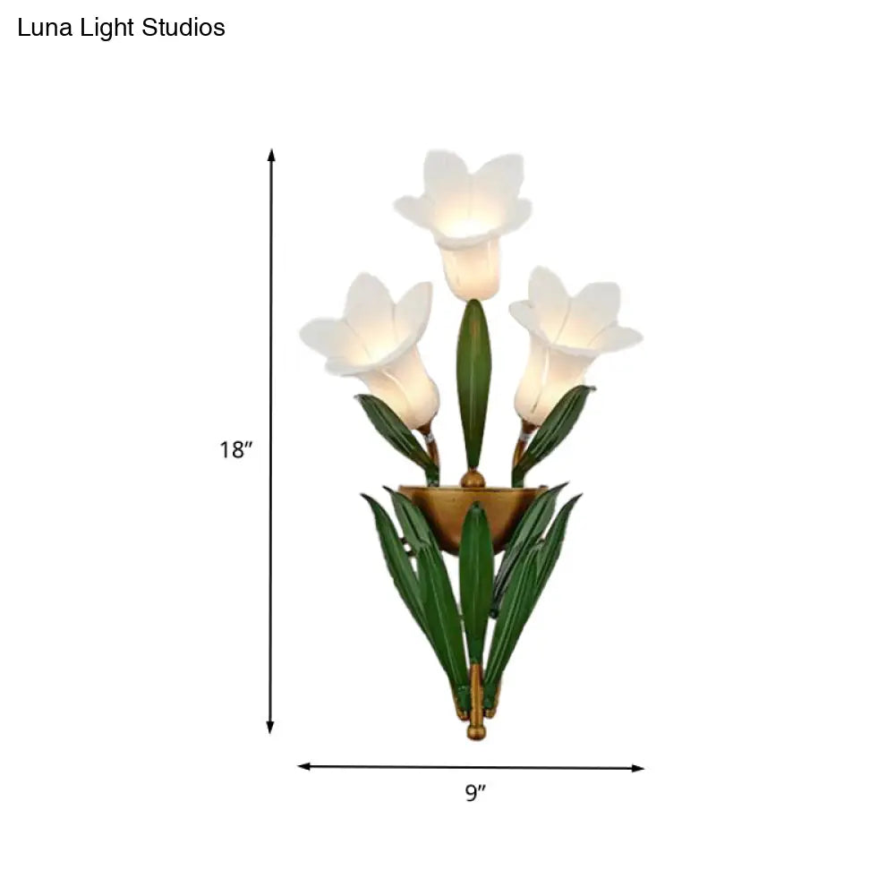 Pastoral Style Metal Lily Led Wall Mount Light With Gold Finish - 3/6/10 Lights Ideal For Living