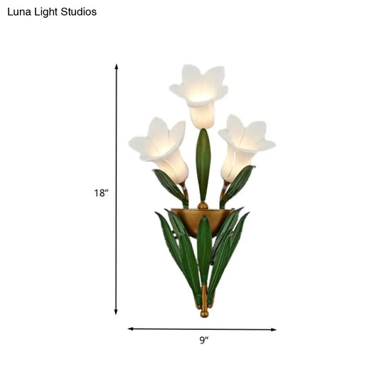 Pastoral Style Metal Lily Led Wall Mount Light With Gold Finish - 3/6/10 Lights Ideal For Living