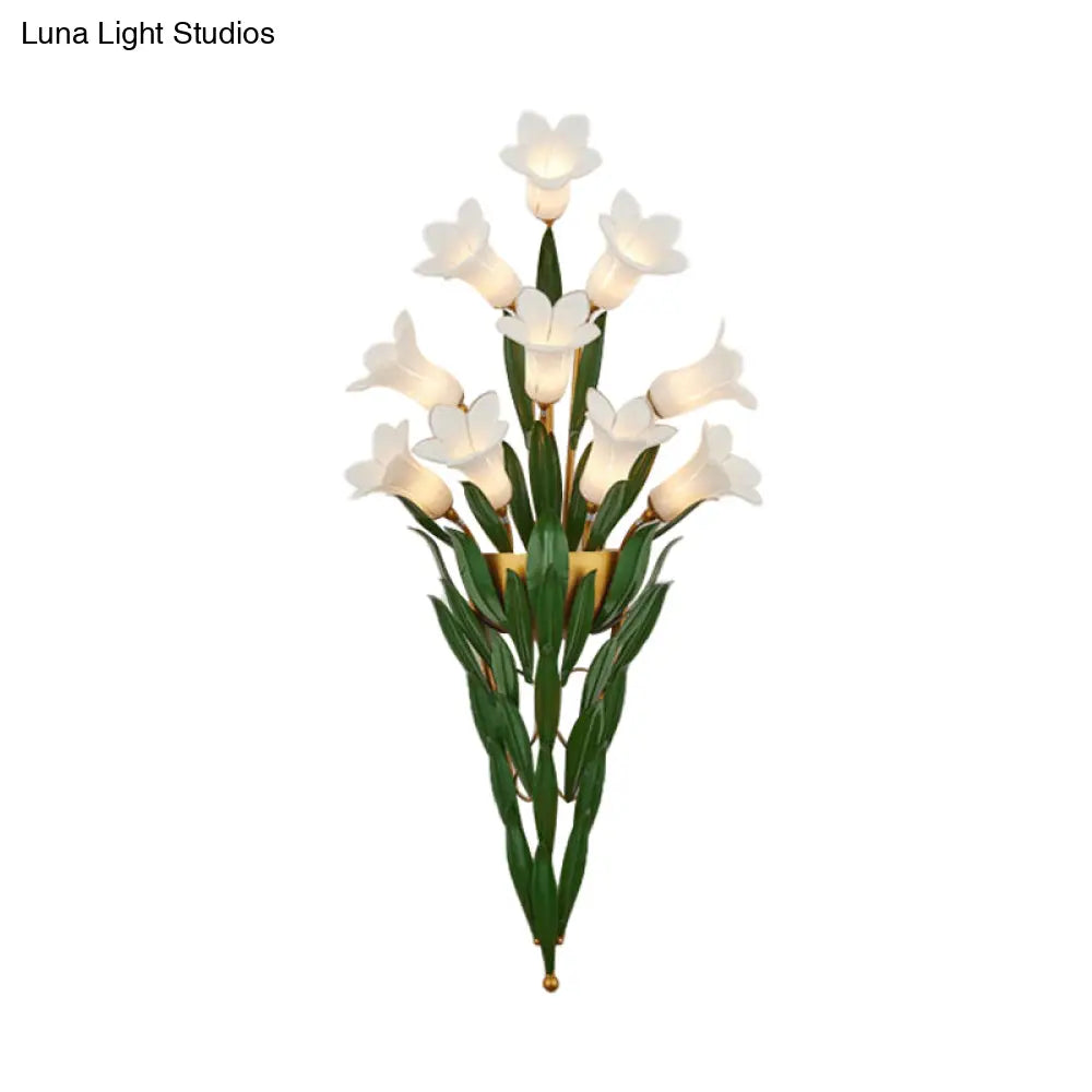 Pastoral Style Metal Lily Led Wall Mount Light With Gold Finish - 3/6/10 Lights Ideal For Living