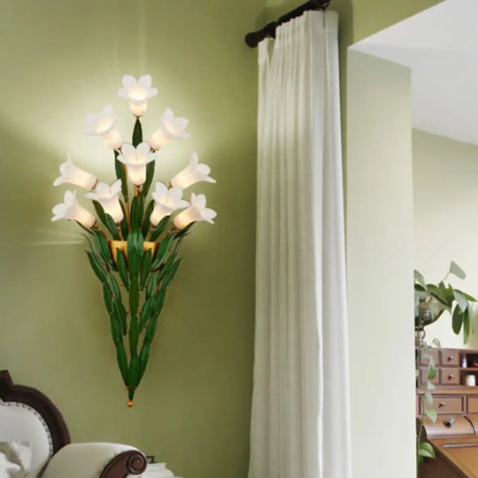 Pastoral Style Metal Lily Led Wall Mount Light With Gold Finish - 3/6/10 Lights Ideal For Living