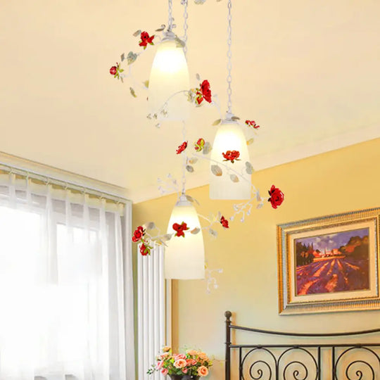 Pastoral White Multi-Light Pendant With Elongated Dome Flower Shade - Perfect For Dining Room