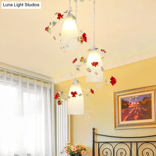 Pastoral White Multi-Light Pendant With Elongated Dome Flower Shade - Perfect For Dining Room