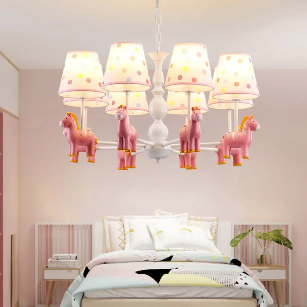 Patterned Fabric Shade Zebra Kids Chandelier Pendant Light For Bedroom 8 / Pink