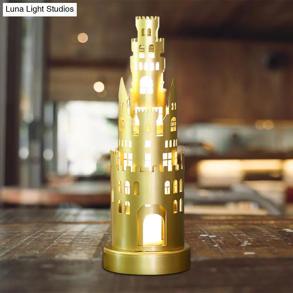 Metal Castle-Shaped Kids Desk Lamp - Small Led Gold Reading Light For Study Room In Warm/White /