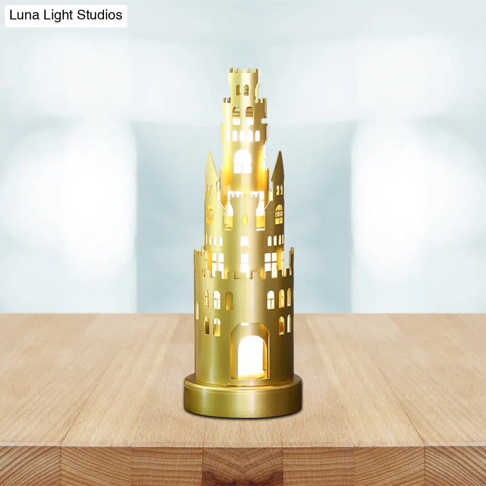 Metal Castle-Shaped Kids Desk Lamp - Small Led Gold Reading Light For Study Room In Warm/White