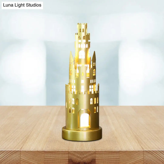 Metal Castle-Shaped Kids Desk Lamp - Small Led Gold Reading Light For Study Room In Warm/White