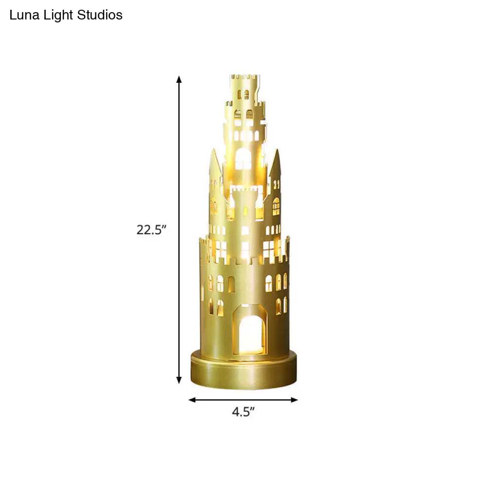 Metal Castle-Shaped Kids Desk Lamp - Small Led Gold Reading Light For Study Room In Warm/White