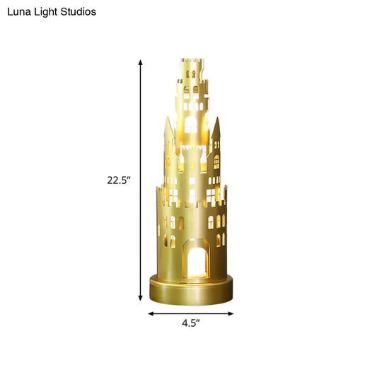 Metal Castle-Shaped Kids Desk Lamp - Small Led Gold Reading Light For Study Room In Warm/White