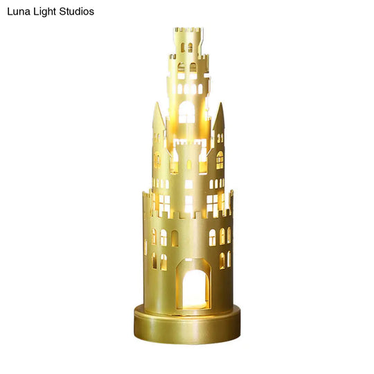 Metal Castle-Shaped Kids Desk Lamp - Small Led Gold Reading Light For Study Room In Warm/White