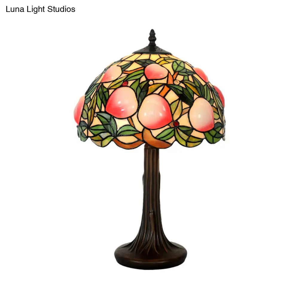 Peach Stained Glass Tiffany-Style Night Lamp With Scalloped Edge - Coffee Table Light