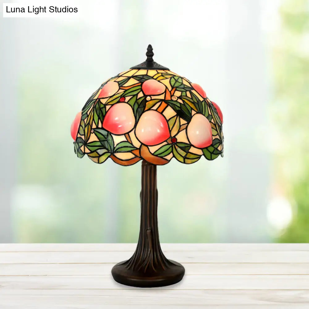 Peach Stained Glass Tiffany-Style Night Lamp With Scalloped Edge - Coffee Table Light