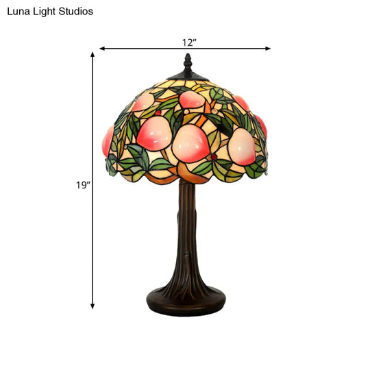 Peach Stained Glass Tiffany-Style Night Lamp With Scalloped Edge - Coffee Table Light