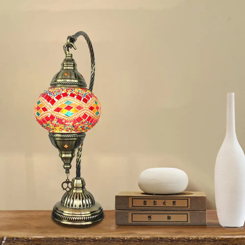 Peacock Blue/Watermelon Red Glass Ball Table Lamp With Metal Curved Arm Watermelon