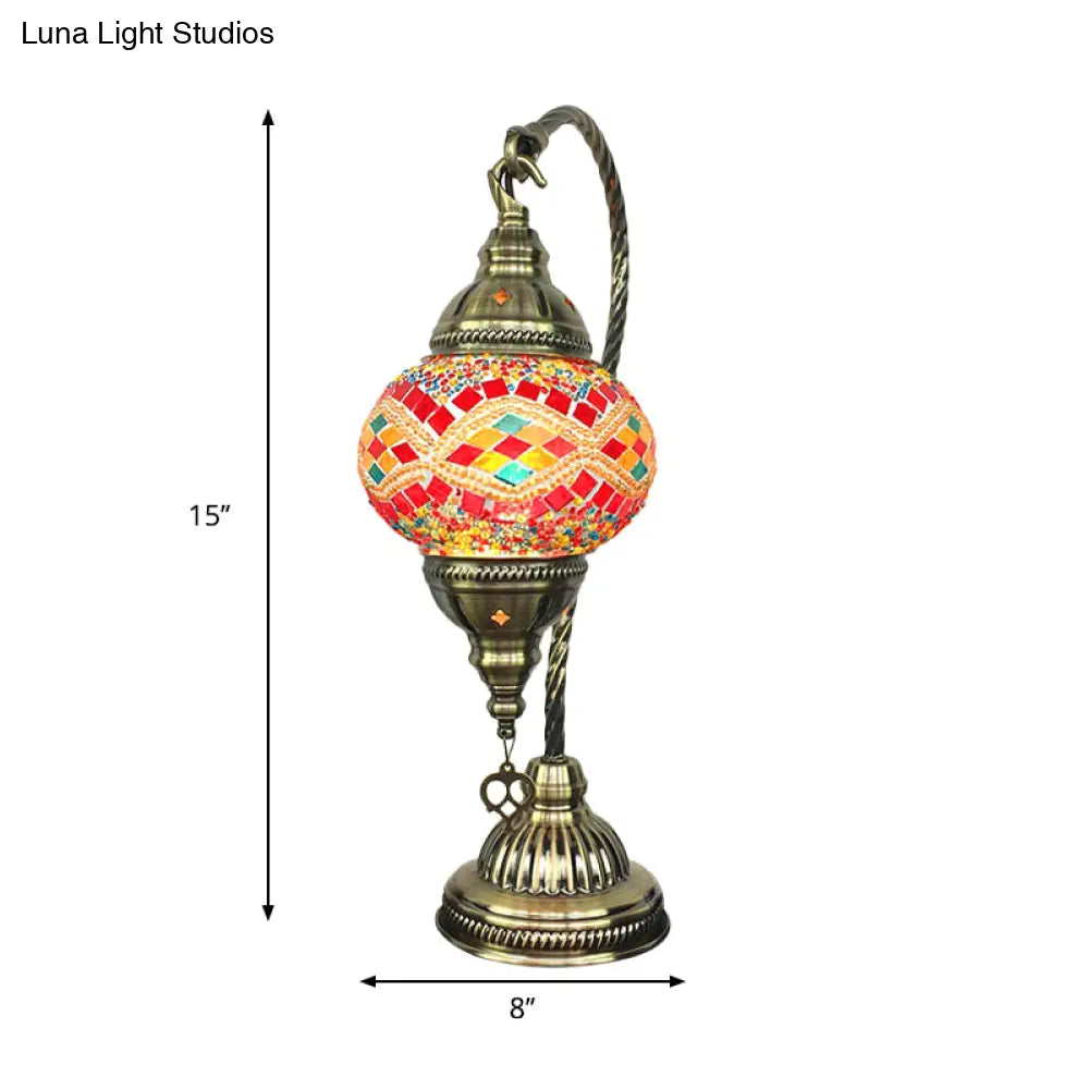 Peacock Blue/Watermelon Red Glass Ball Table Lamp With Metal Curved Arm