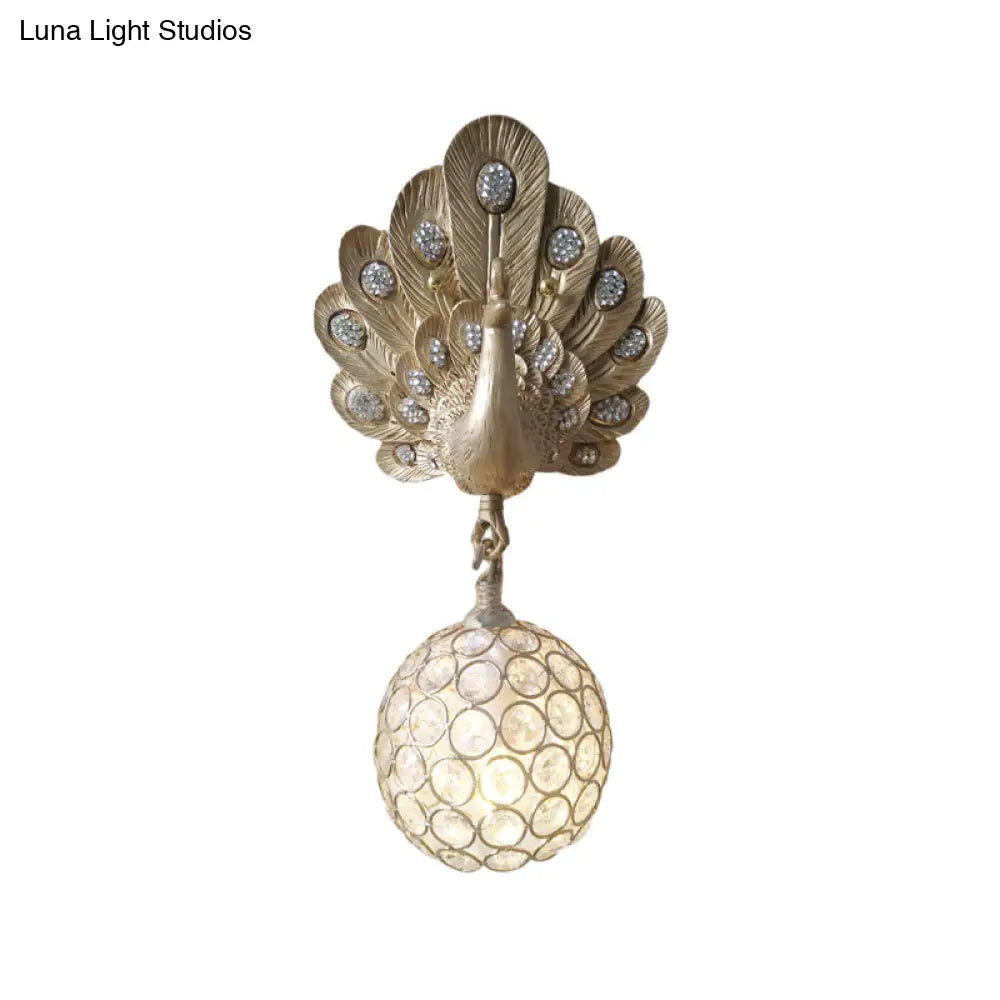 Peacock Crystal Wall Lamp With Gold/Pink/White Resin - Perfect Bedside Light