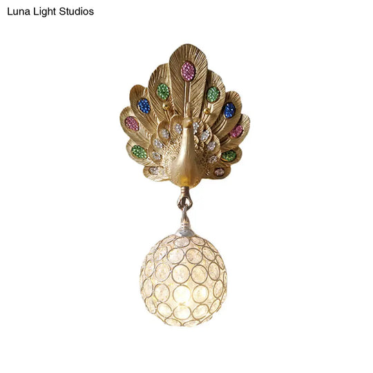 Peacock Crystal Wall Lamp With Gold/Pink/White Resin - Perfect Bedside Light