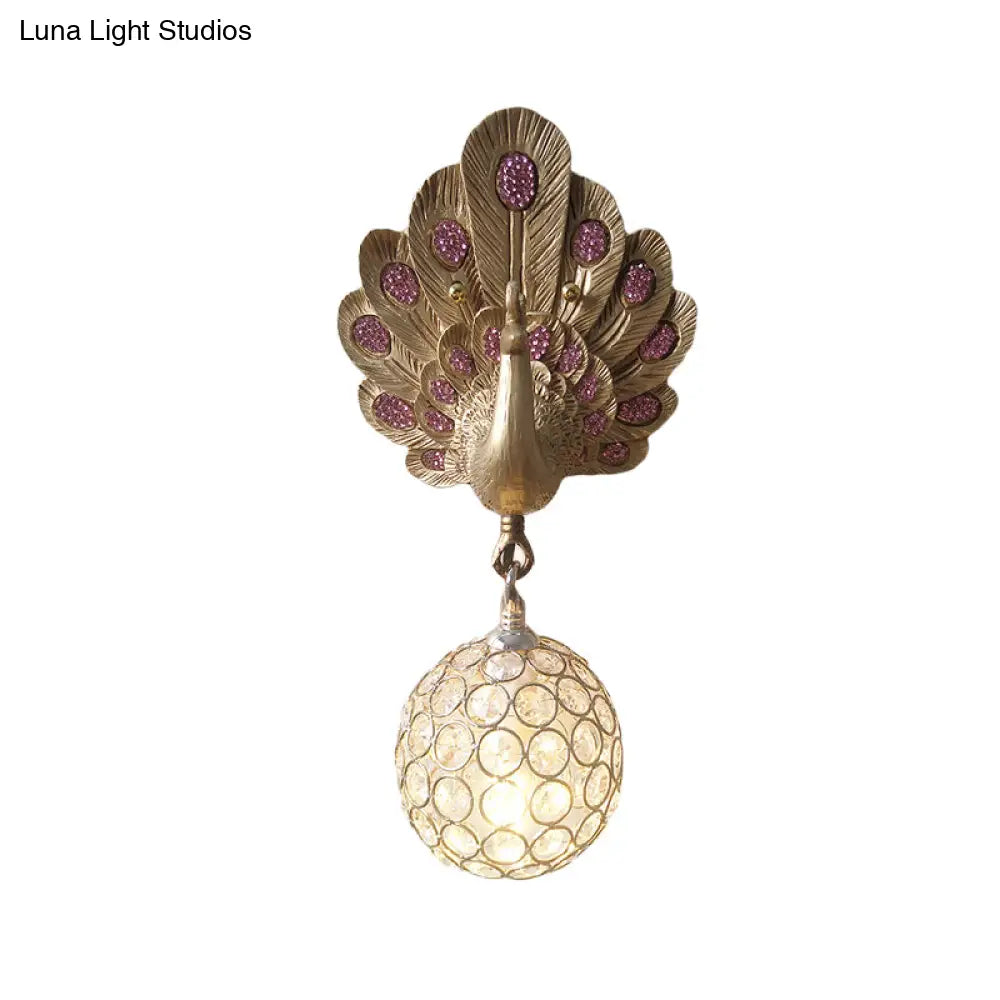 Peacock Crystal Wall Lamp With Gold/Pink/White Resin - Perfect Bedside Light