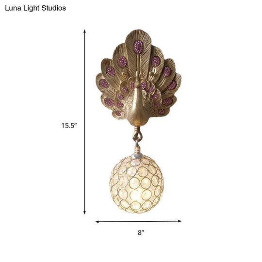 Peacock Crystal Wall Lamp With Gold/Pink/White Resin - Perfect Bedside Light