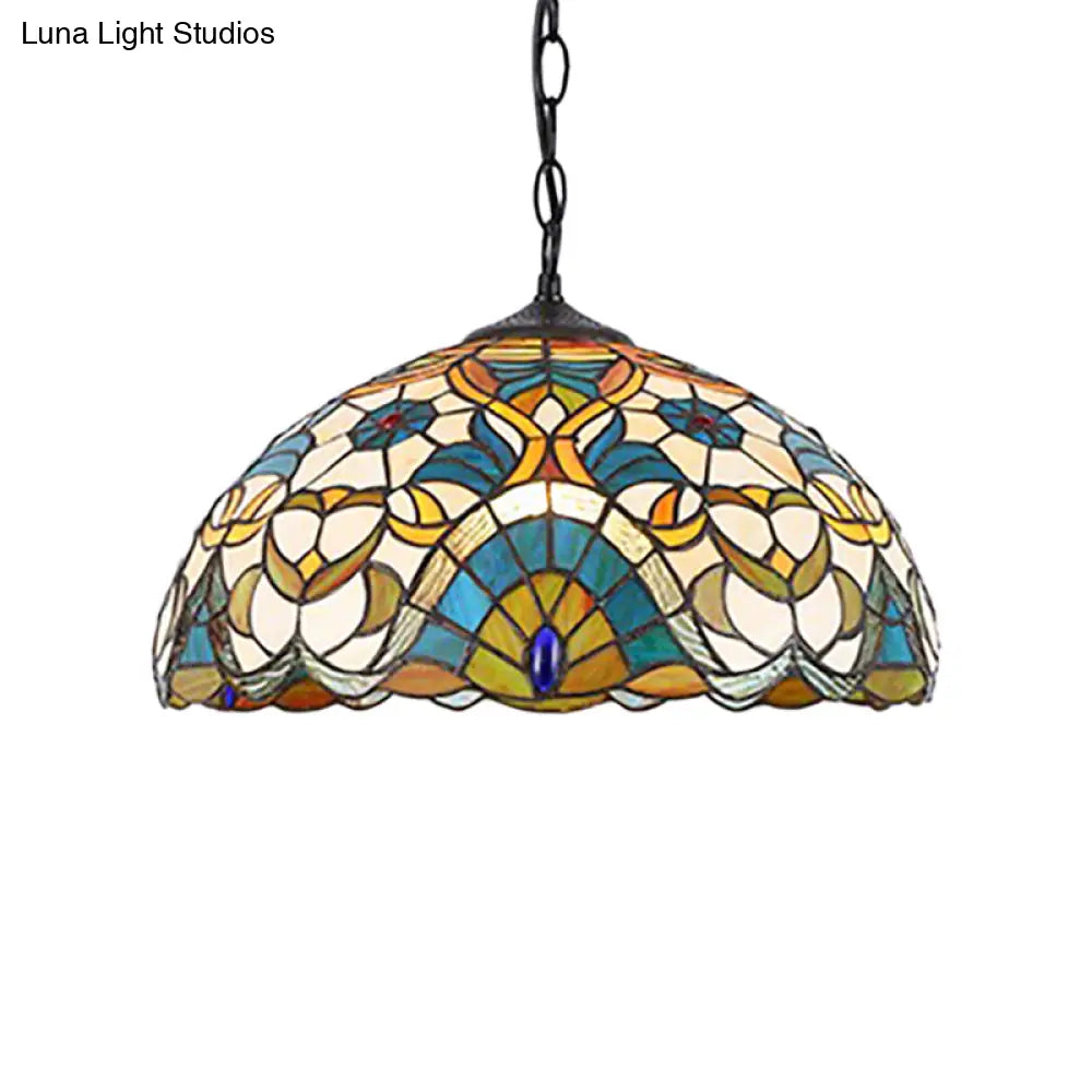 Peacock Dome Tiffany Pendant Light - Single Stained Glass Suspension