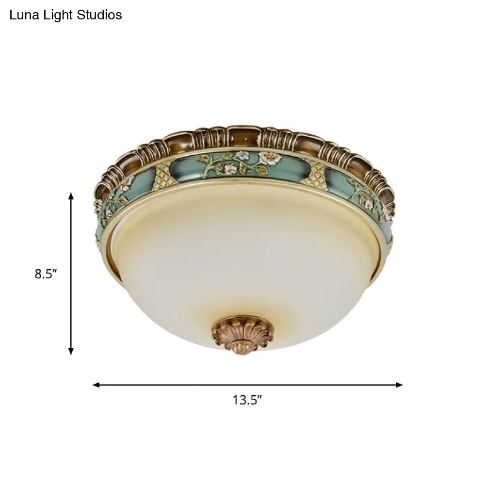 Peacock Green Dome Flush Mount Ceiling Lamp With Frosted Glass And 2/3/4 Heads