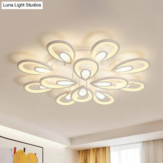 Peacock Led Semi Flush Light - Acrylic Simplicity White Ceiling Mount Ideal For Living Room 12 /