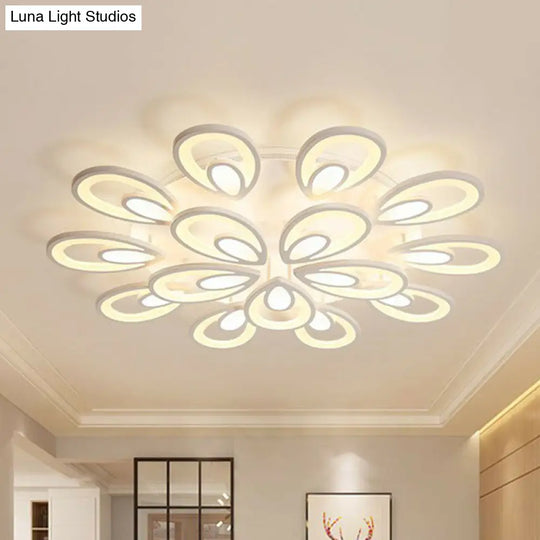 Peacock Led Semi Flush Light - Acrylic Simplicity White Ceiling Mount Ideal For Living Room