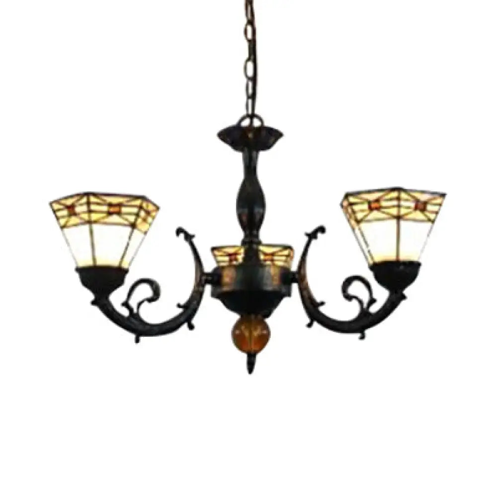 Peacock Rhombus Cone Chandelier: 3-Light Traditional Hanging Lamp For Bedroom Black /