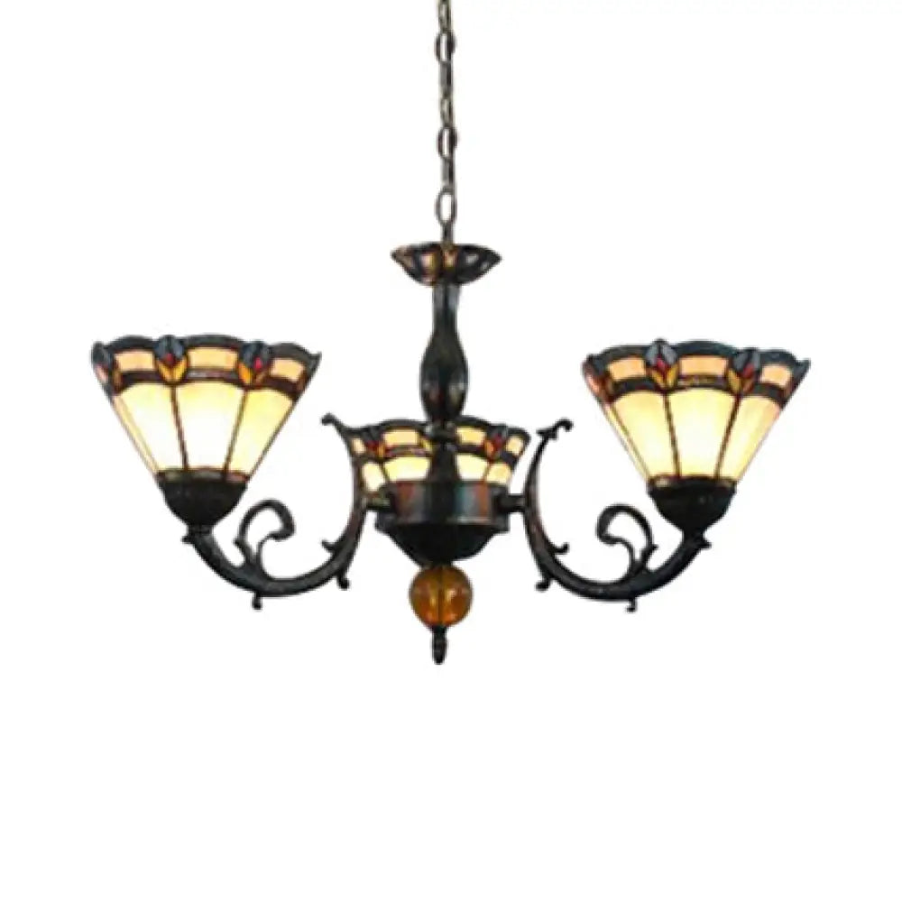 Peacock Rhombus Cone Chandelier: 3-Light Traditional Hanging Lamp For Bedroom Black / Tail