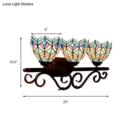 Peacock Stained Glass Wall Sconce: Classic Tiffany Style 3 Lights Pink/Orange/Blue - Bedroom