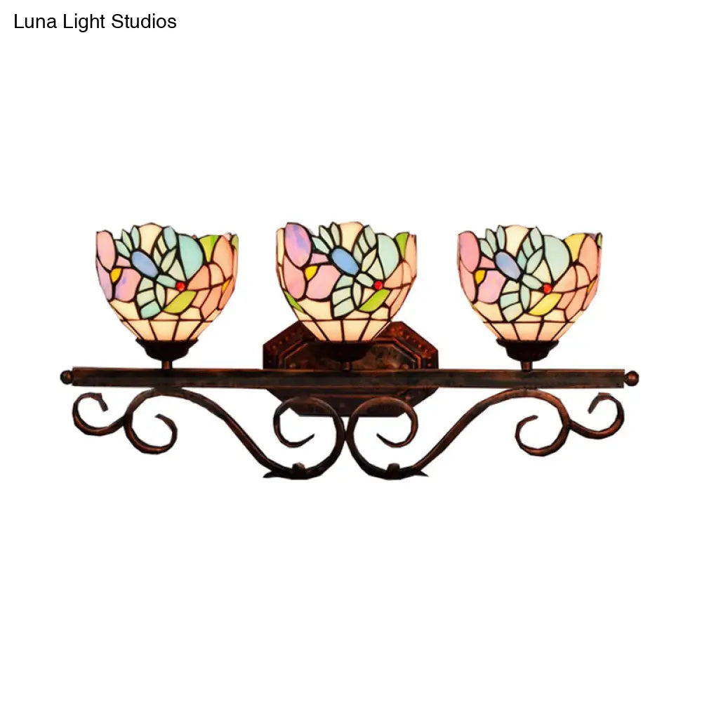 Peacock Stained Glass Wall Sconce: Classic Tiffany Style 3 Lights Pink/Orange/Blue - Bedroom