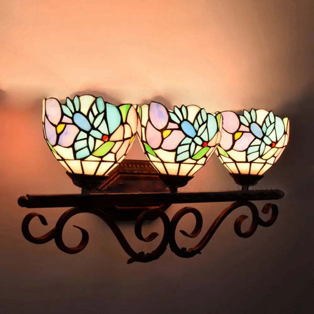 Peacock Stained Glass Wall Sconce: Classic Tiffany Style 3 Lights Pink/Orange/Blue - Bedroom