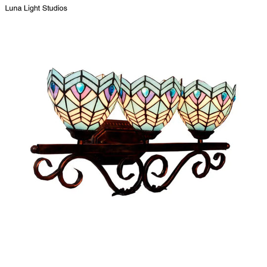 Peacock Stained Glass Wall Sconce: Classic Tiffany Style 3 Lights Pink/Orange/Blue - Bedroom